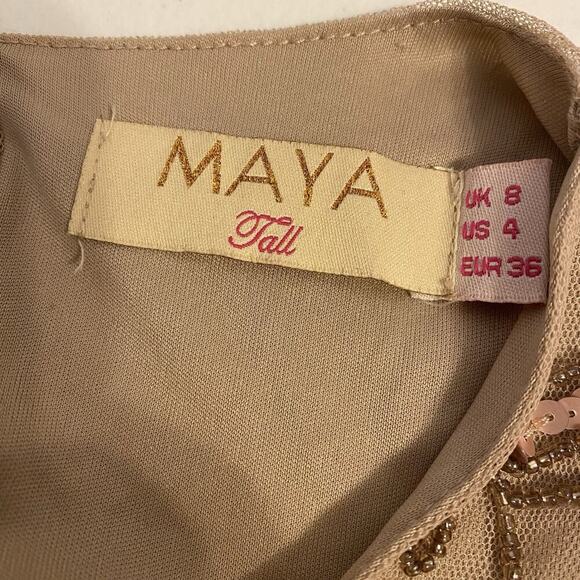 Maya Tall OveralDress Nude Sequins SheerLace Zip Sleeveless Ruffle 90s Festive 4 - Picture 5 of 12